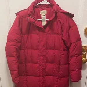 LLBean Long Pink Ultrawarm Insulated Goose Down Puffer Coat with REMOVABLE hood